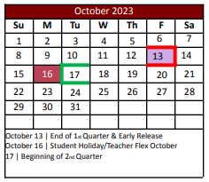 District School Academic Calendar for Kay Granger Elementary for October 2023