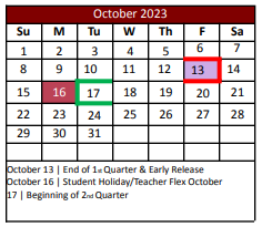 District School Academic Calendar for Denton Co J J A E P for October 2023