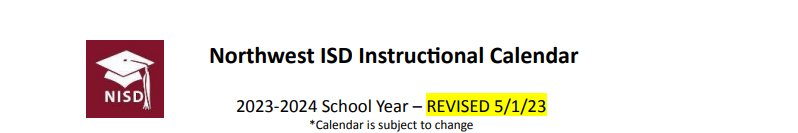 District School Academic Calendar for Denton Creek