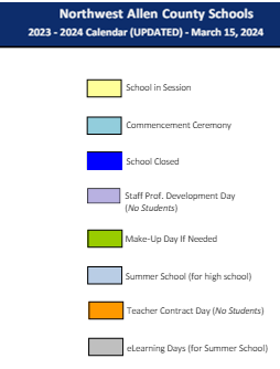 District School Academic Calendar Legend for Maple Creek Middle Sch