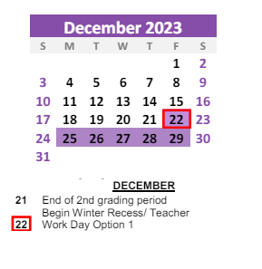 District School Academic Calendar for Howard Elementary School for December 2023