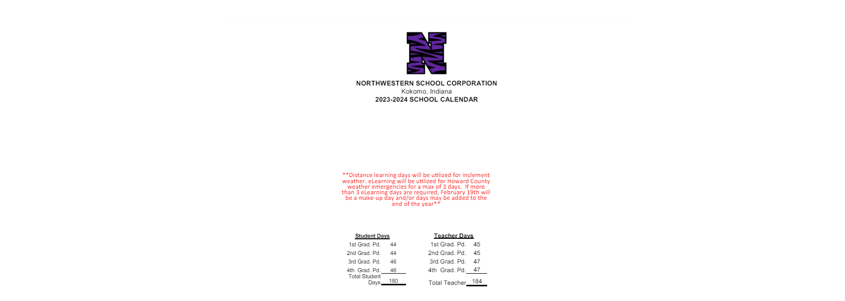 District School Academic Calendar Key for Howard Elementary School