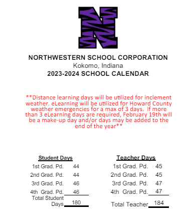 District School Academic Calendar Legend for Howard Elementary School