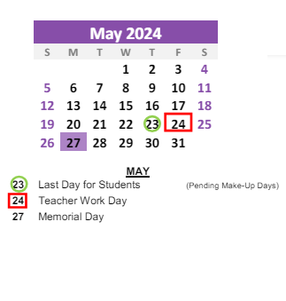 District School Academic Calendar for Howard Elementary School for May 2024