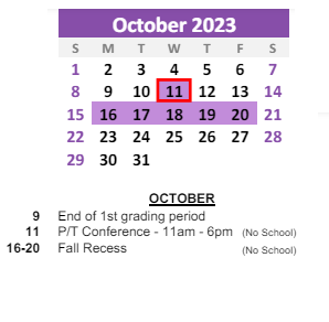 District School Academic Calendar for Howard Elementary School for October 2023