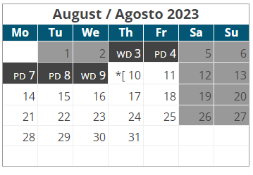 District School Academic Calendar for Astec Charter MS for August 2023