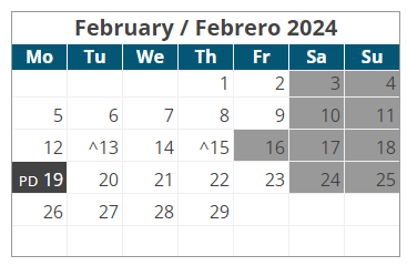 District School Academic Calendar for Astec Charter MS for February 2024