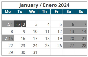 District School Academic Calendar for Harding Charter Preparatory HS for January 2024