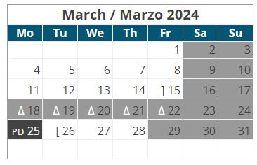 District School Academic Calendar for Harding Charter Preparatory HS for March 2024