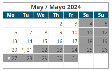 District School Academic Calendar for Harding Charter Preparatory HS for May 2024