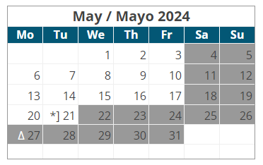 District School Academic Calendar for Astec Charter MS for May 2024