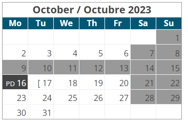 District School Academic Calendar for Harding Charter Preparatory HS for October 2023