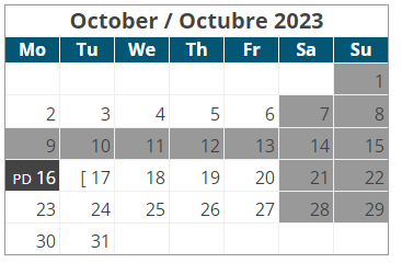 District School Academic Calendar for Astec Charter MS for October 2023