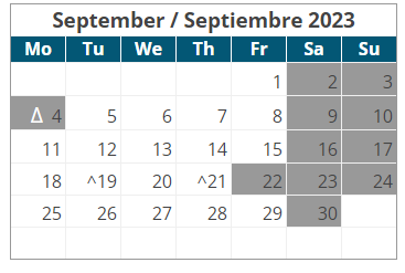 District School Academic Calendar for Astec Charter MS for September 2023
