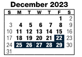 District School Academic Calendar for Blackburn Senior High Program for December 2023