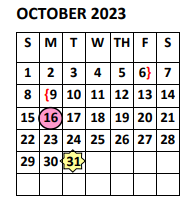 District School Academic Calendar for Doedyns Elementary for October 2023