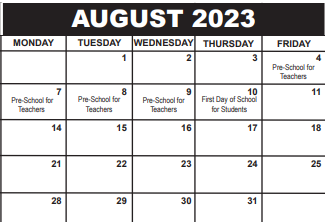 District School Academic Calendar for Riviera Beach Maritime Academy for August 2023