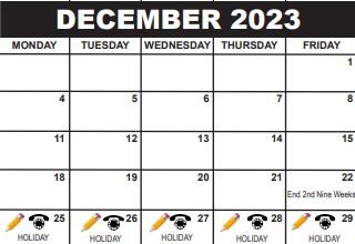 District School Academic Calendar for Frontier Elementary School for December 2023