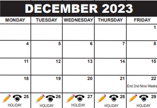 District School Academic Calendar for Jupiter Elementary School for December 2023