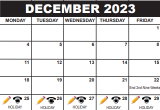 District School Academic Calendar for Santaluces High Adult Education Center for December 2023