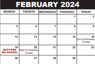 District School Academic Calendar for Highland Elementary School for February 2024
