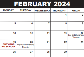 District School Academic Calendar for Jupiter Elementary School for February 2024