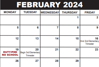 District School Academic Calendar for Santaluces High Adult Education Center for February 2024