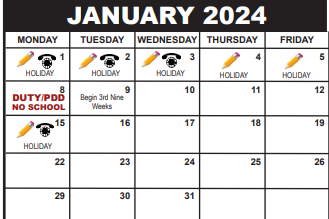 District School Academic Calendar for Frontier Elementary School for January 2024