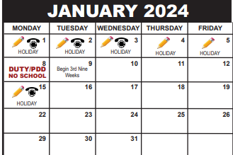 District School Academic Calendar for Grove Park Elementary School for January 2024