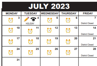 District School Academic Calendar for Seagull Academy for July 2023