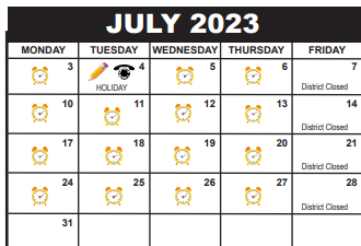 District School Academic Calendar for Jupiter Elementary School for July 2023