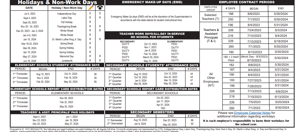 District School Academic Calendar Key for Jupiter Elementary School