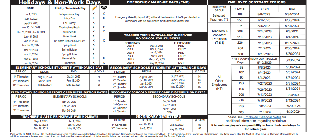 District School Academic Calendar Key for U. B. Kinsey/palmview Elementary