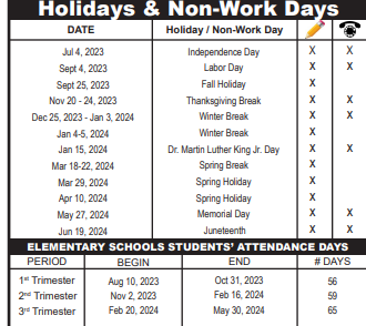 District School Academic Calendar Legend for Palm Beach Regional Detention Center