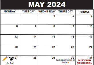 District School Academic Calendar for Jupiter Elementary School for May 2024