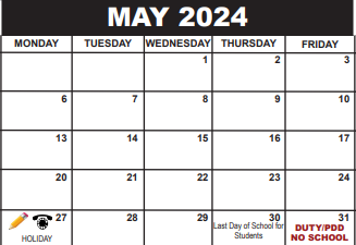 District School Academic Calendar for Verde Elementary School for May 2024