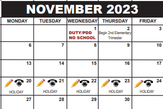 District School Academic Calendar for Okeeheelee Middle School for November 2023