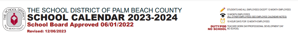 District School Academic Calendar for Delray Full Service Center