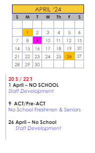 District School Academic Calendar for Ideal Alternative Ed Program for April 2024