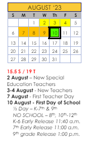 District School Academic Calendar for Ideal Alternative Ed Program for August 2023