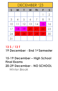 District School Academic Calendar for Ideal Alternative Ed Program for December 2023