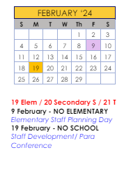 District School Academic Calendar for Ideal Alternative Ed Program for February 2024