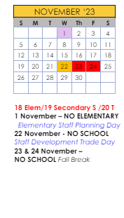 District School Academic Calendar for Ideal Alternative Ed Program for November 2023
