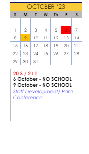 District School Academic Calendar for Ideal Alternative Ed Program for October 2023