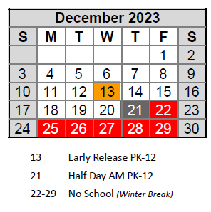 District School Academic Calendar for Highcroft Ridge ELEM. for December 2023