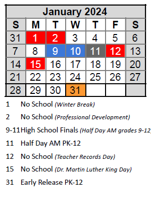 District School Academic Calendar for Highcroft Ridge ELEM. for January 2024