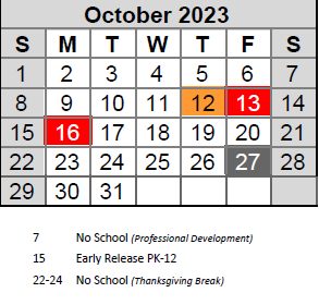 District School Academic Calendar for Highcroft Ridge ELEM. for October 2023