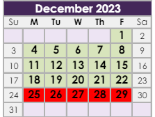 District School Academic Calendar for Dag Hammarskjold Elementary School for December 2023
