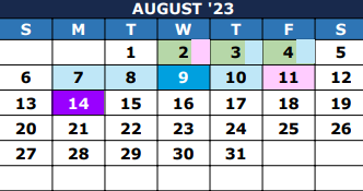 District School Academic Calendar for Burnett Guidance Ctr for August 2023