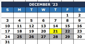 District School Academic Calendar for Gardens Elementary for December 2023